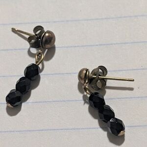 Gold Tone Dangle Earrings Black Faceted Beads Elegant Drop Hook Fashion Jewelry